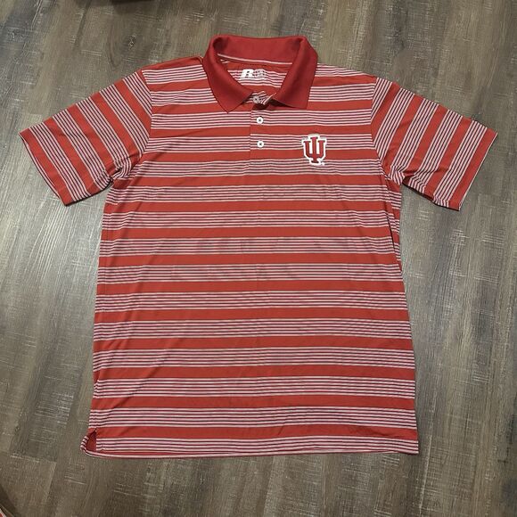 Indiana University Hoosiers Polo Shirt Mens Large Red White Preppy Striped - Picture 1 of 6